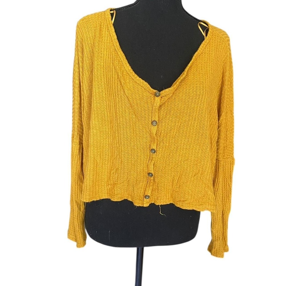Slouchy Top Golden Mustard Indie Sleaze Lagenlook Boho Ribbed Knit Popover M - Picture 2 of 4
